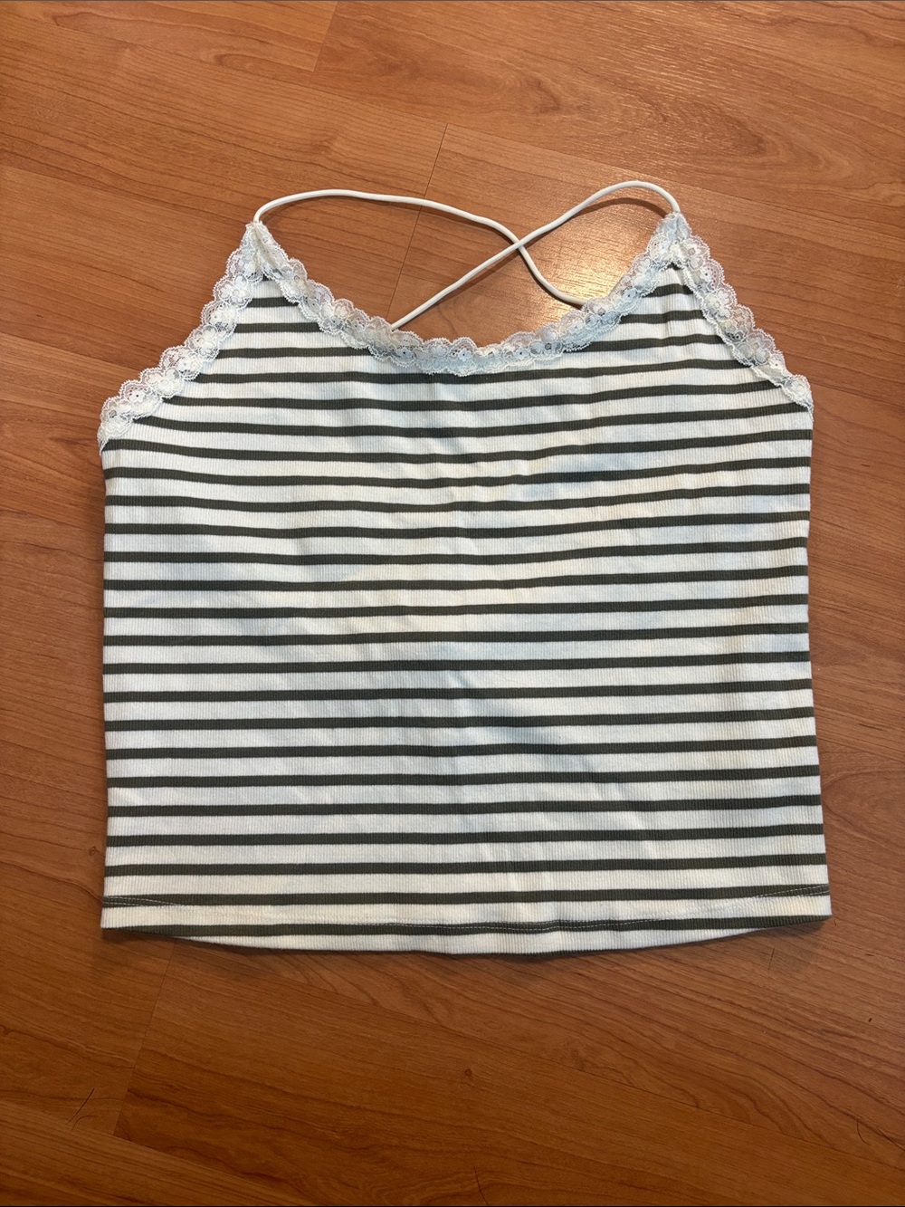 American Eagle Outfitters Striped Lace-Trim Cami - White & Gray